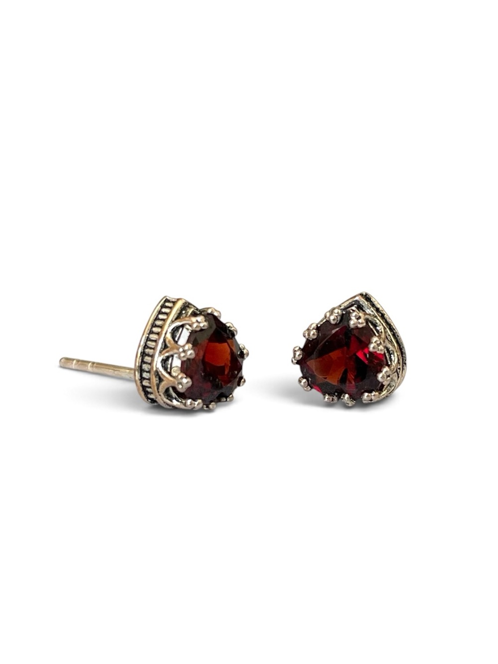 Natural Garnet Hearts stud earrings in 925 Sterling Silver “VIBES”